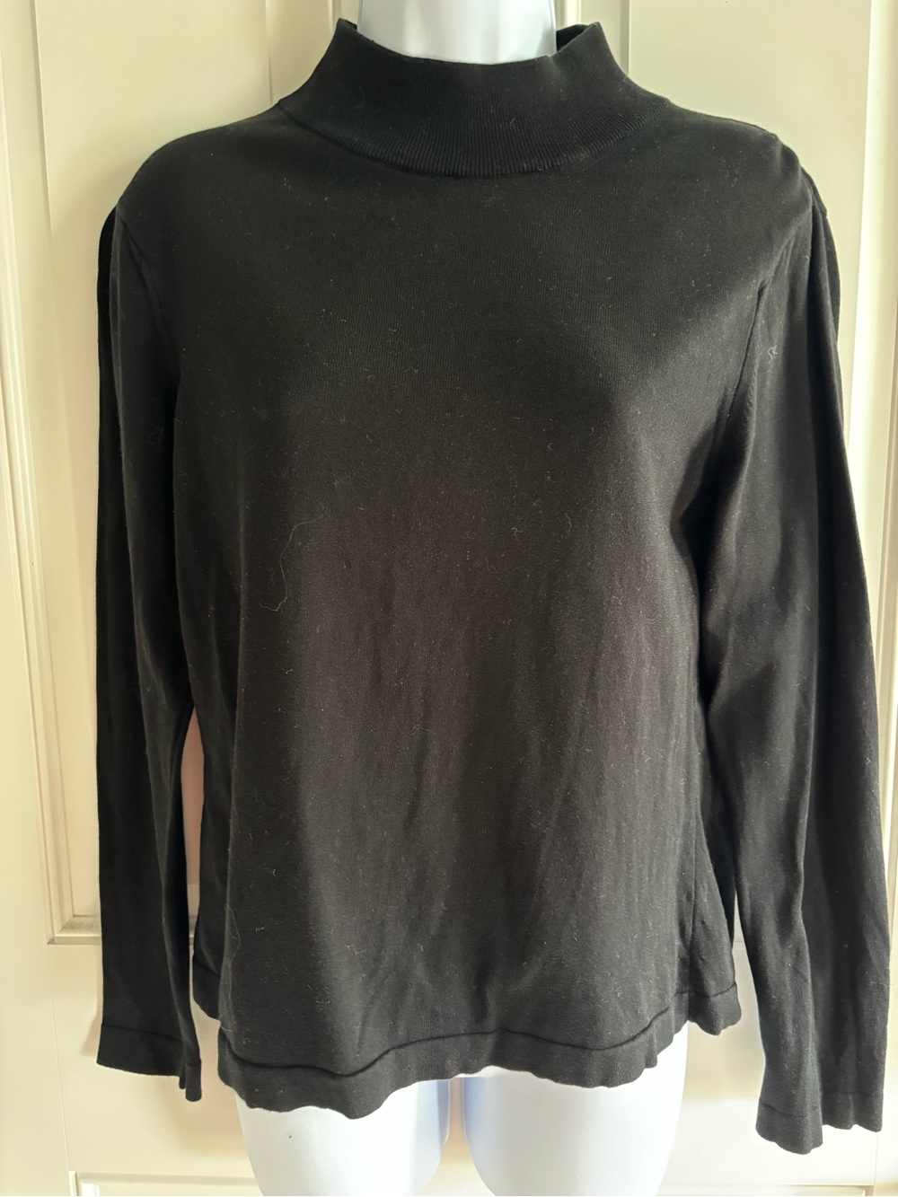 Talbots Black Petite Mock Neck Egyptian Cotton Top